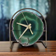 Green Agate Desk Clock – Handcrafted Artisan Timepiece