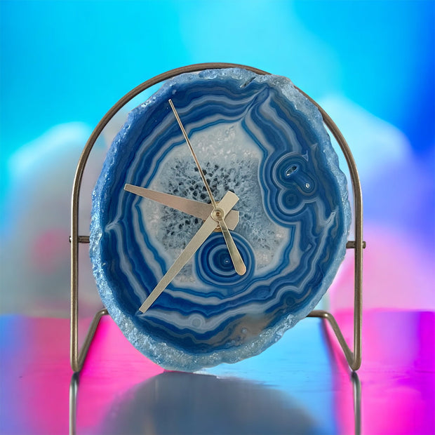 Blue Agate Desk Clock – Handcrafted Artisan Timepiece