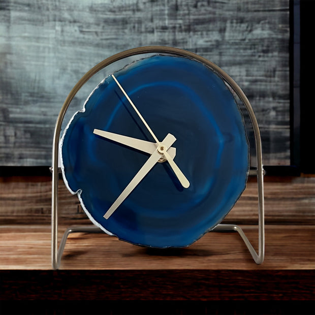 Blue Agate Desk Clock – Handcrafted Artisan Timepiece