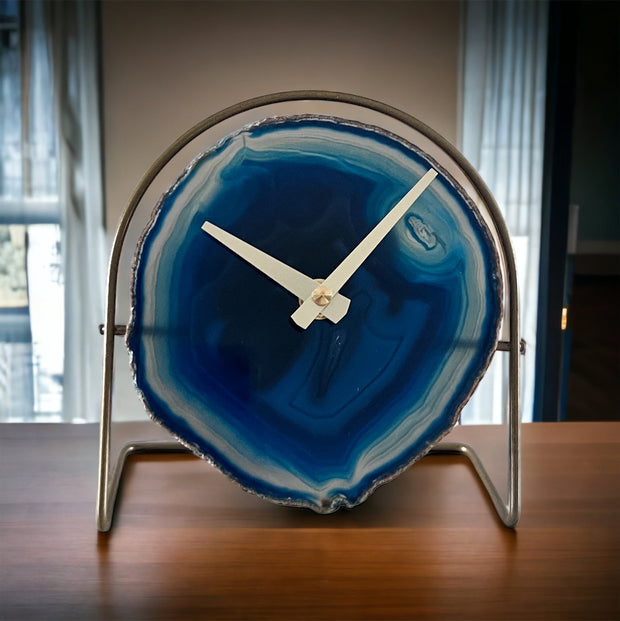 Blue Agate Desk Clock – Handcrafted Artisan Timepiece