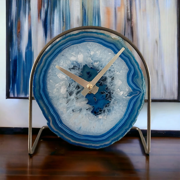 Blue Agate Desk Clock – Handcrafted Artisan Timepiece