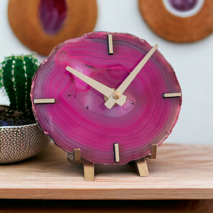 Pink/Magenta/Fuchsia Agate Desk Clock - Mod North & Co.