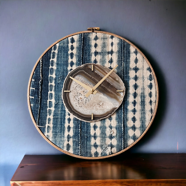 Brown Agate x Denim Mudcloth Wall Clock (12 Inch) - Mod North & Co.
