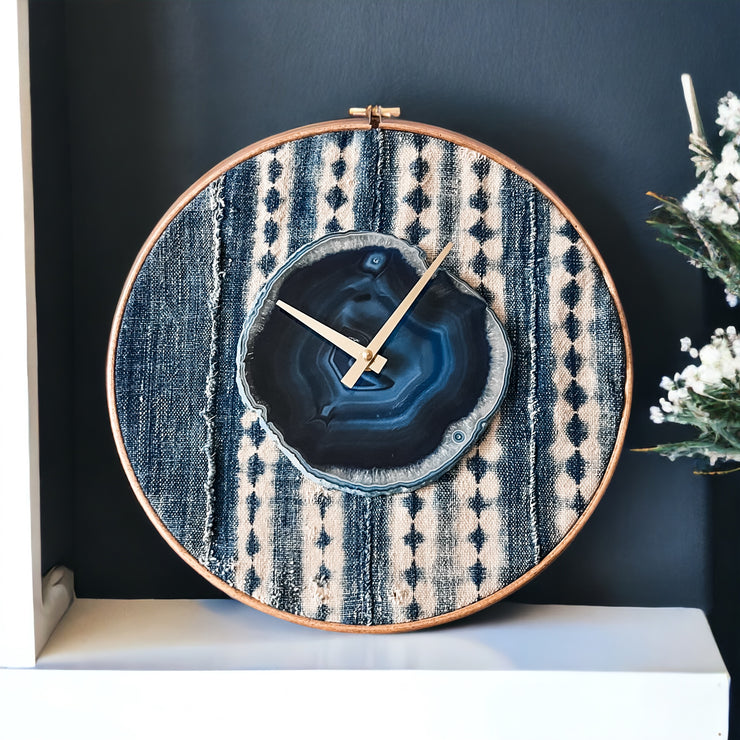 Blue Agate x Denim Mudcloth Wall Clock (12 Inch) - Mod North & Co.