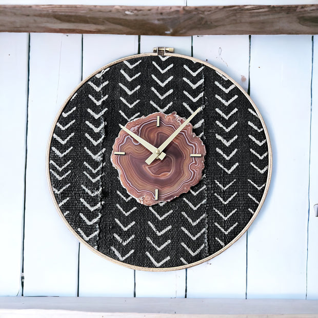 Amber Agate x Black Mudcloth Wall Clock (12 Inch) - Mod North & Co.