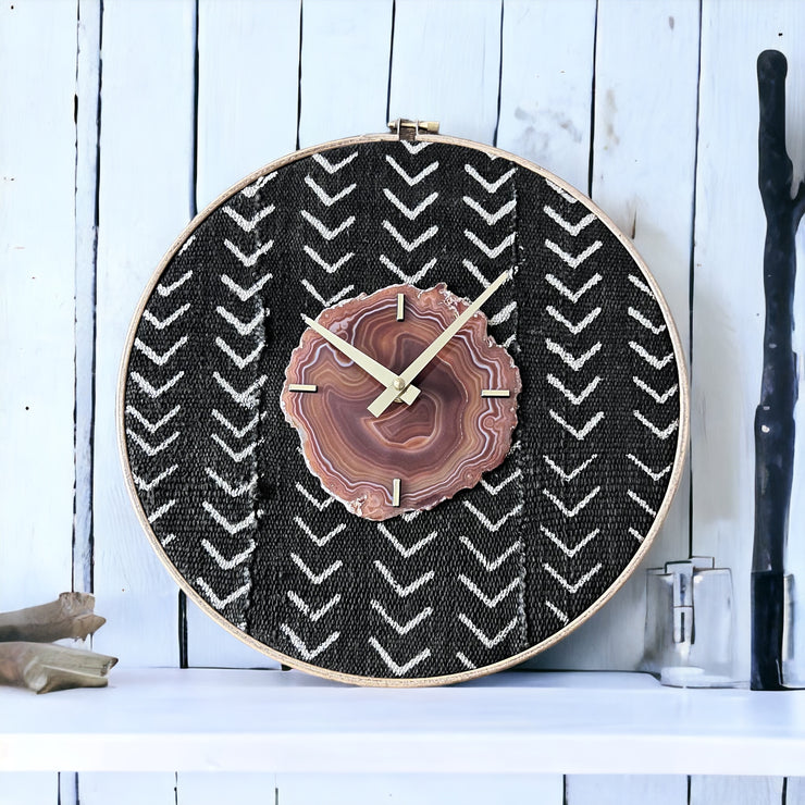 Amber Agate x Black Mudcloth Wall Clock (12 Inch) - Mod North & Co.