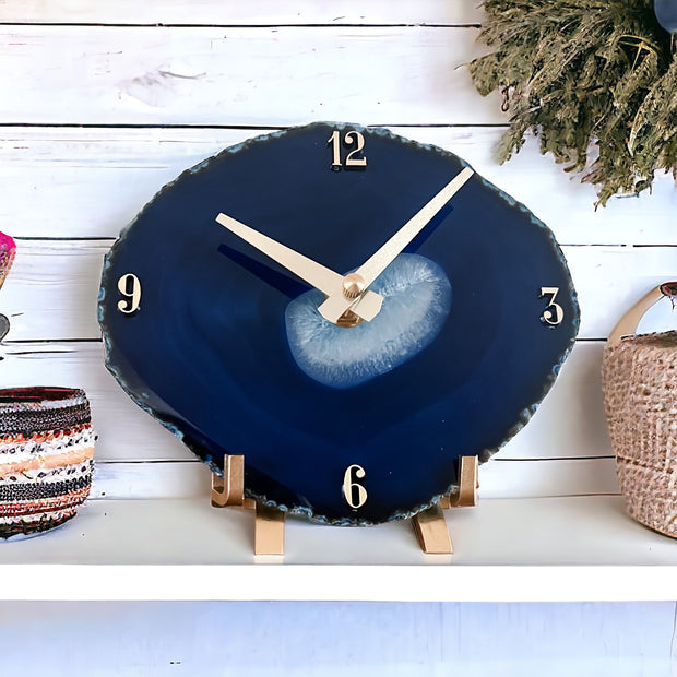 Mini Agate Desk Clock – Handcrafted Artisan Timepiece (Many Colors)