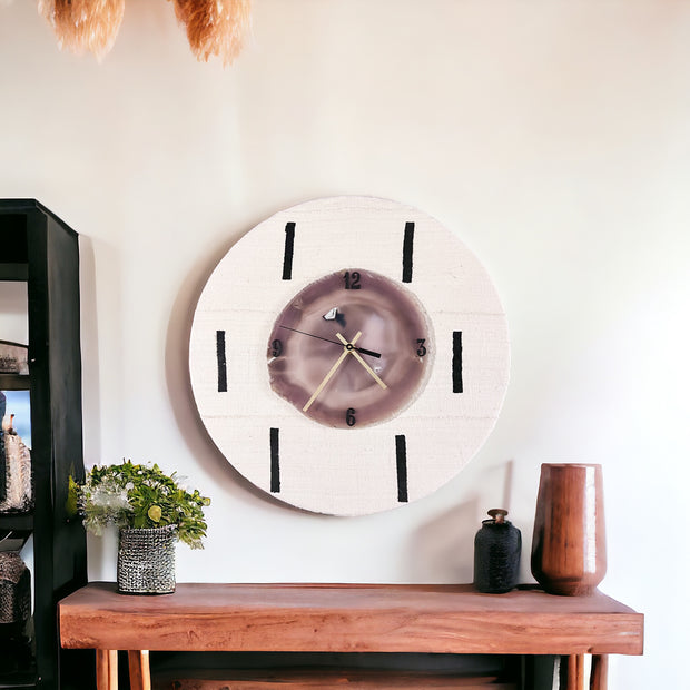 Natural Agate x White Mudcloth Wall Clock (18 Inch) - Mod North & Co.