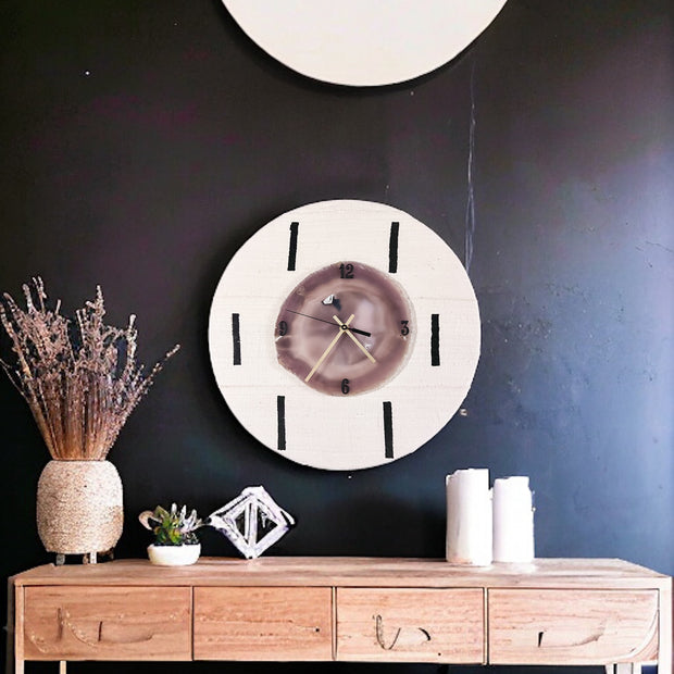 Natural Agate x White Mudcloth Wall Clock (18 Inch) - Mod North & Co.