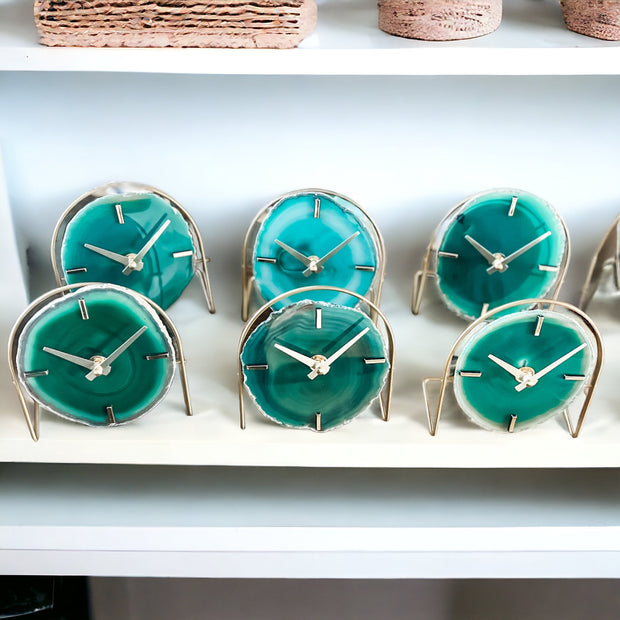 Green Agate Desk Clock – Handcrafted Artisan Timepiece