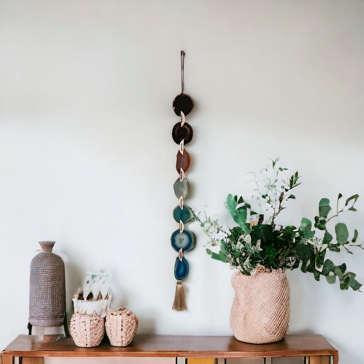 Jackson Brown, Green & Teal Agate Wall Hanging – Handcrafted Boho Garland (Multiple Sizes)