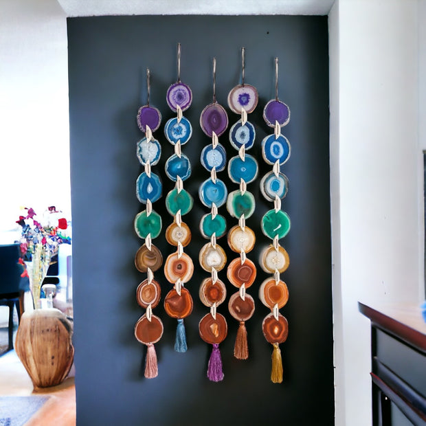 Chakra Harmony Agate Garland – Handcrafted Boho Wall Hanging