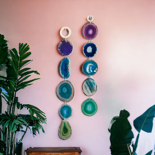 Indigo Glam Agate Garland – Handcrafted Boho Wall Hanging