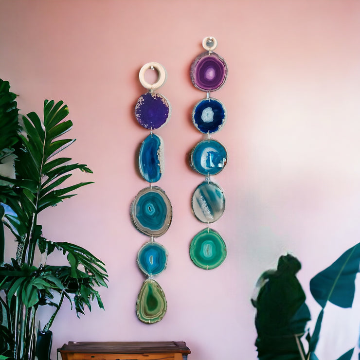 Indigo Glam Agate Garland – Handcrafted Boho Wall Hanging