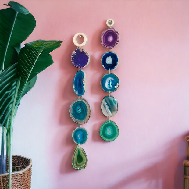 Indigo Glam Agate Garland – Handcrafted Boho Wall Hanging