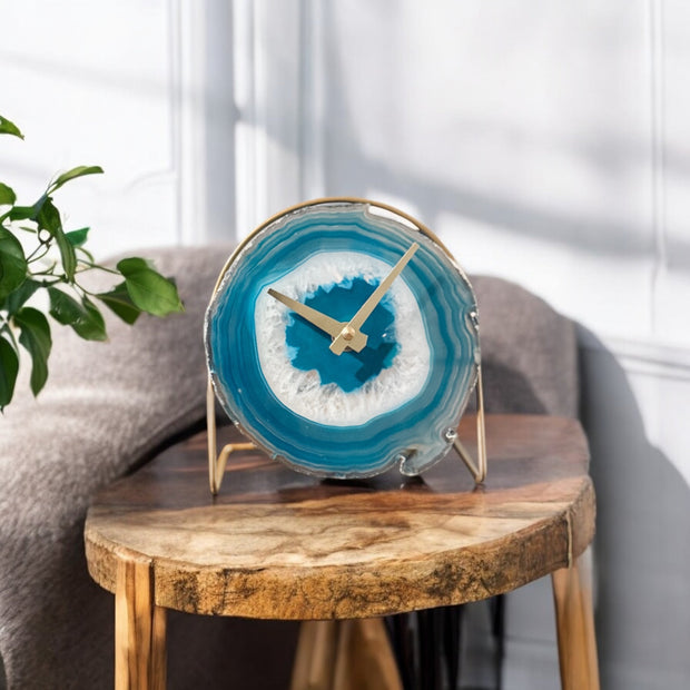 Teal Agate Desk Clock – Handcrafted Artisan Timepiece