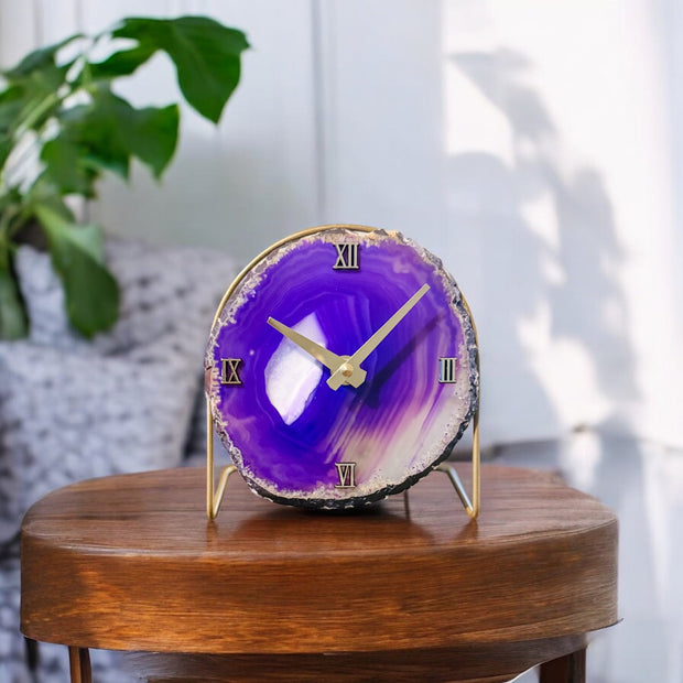 Purple/Amethyst Agate Desk Clock – Handcrafted Artisan Timepiece