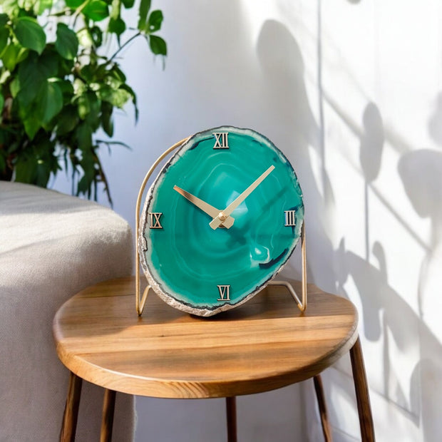 Green Agate Desk Clock – Handcrafted Artisan Timepiece