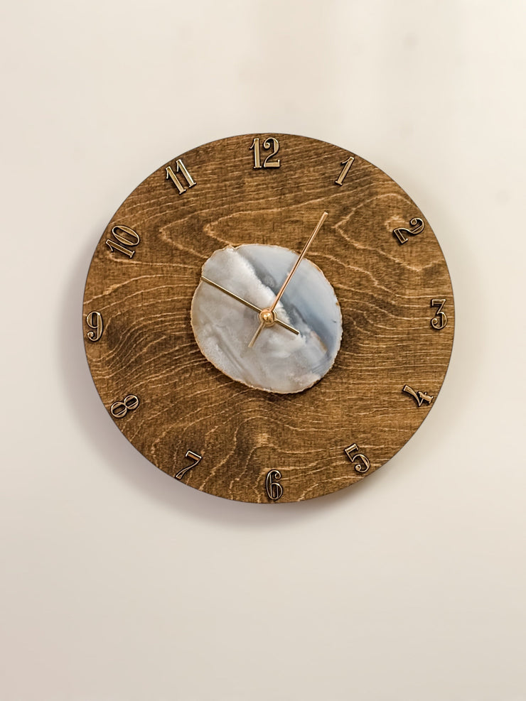 Natural Agate x  Wood Wall Clock - Handcrafted Artisan Timepiece