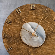 Natural Agate x  Wood Wall Clock - Handcrafted Artisan Timepiece