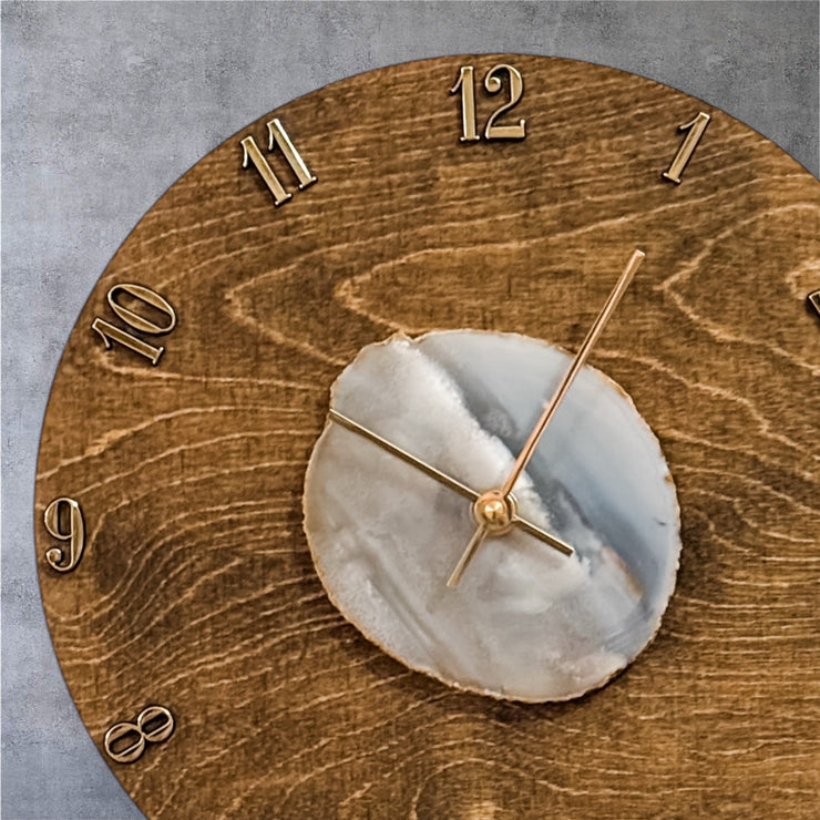 Natural Agate x  Wood Wall Clock - Handcrafted Artisan Timepiece