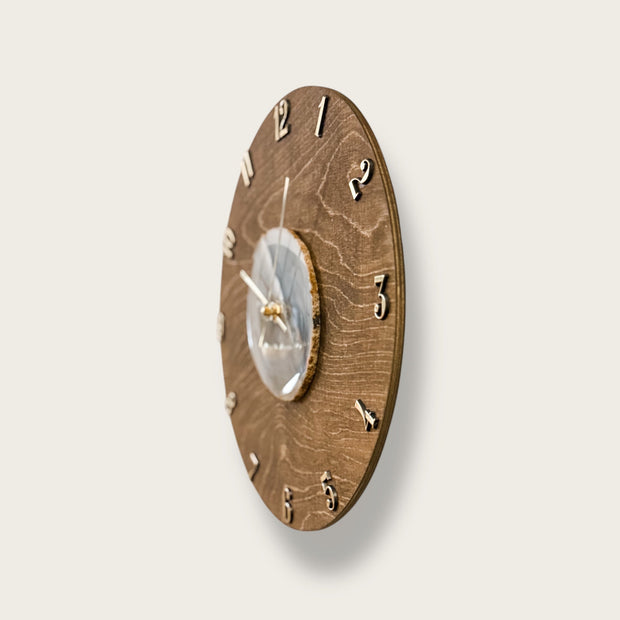 Natural Agate x  Wood Wall Clock - Handcrafted Artisan Timepiece