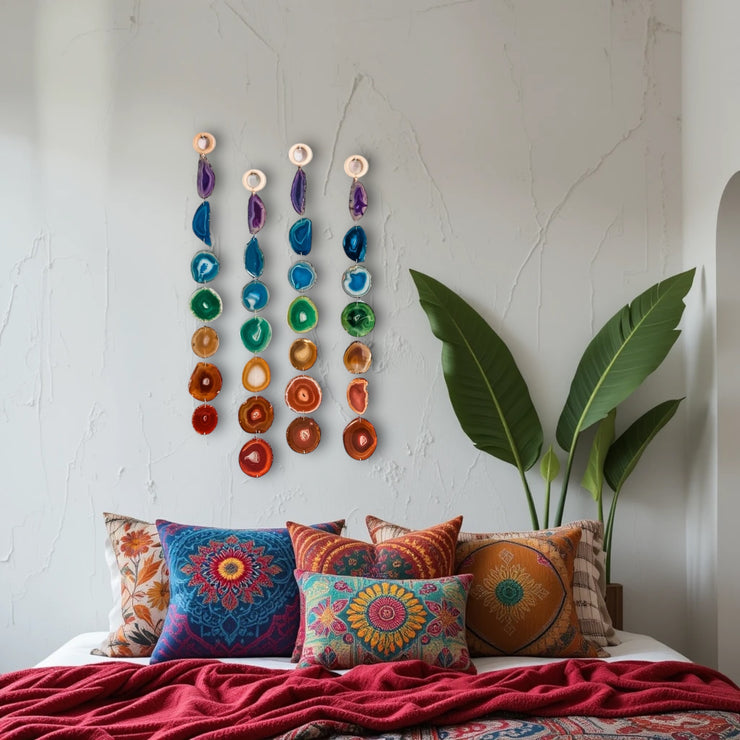 Chakra Minimalist Agate Garland – Handcrafted Boho Wall Hanging