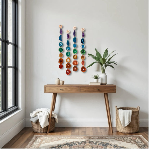 Chakra Minimalist Agate Garland – Handcrafted Boho Wall Hanging