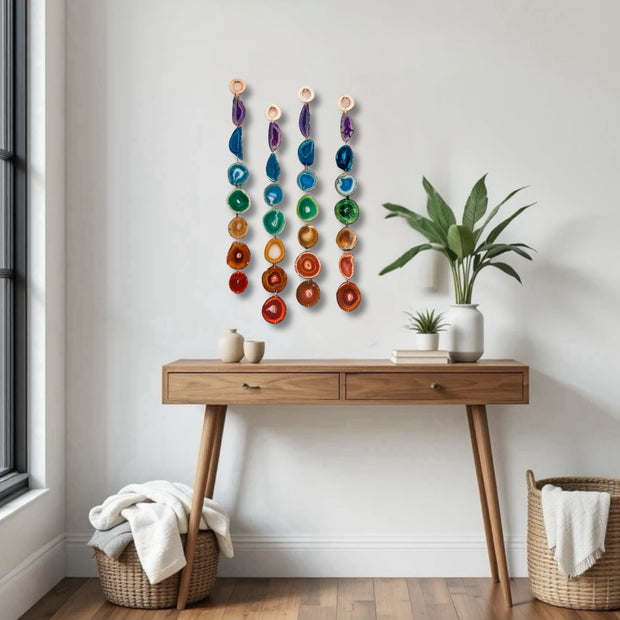 Chakra Minimalist Agate Garland – Handcrafted Boho Wall Hanging