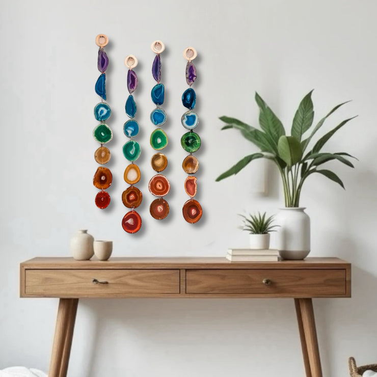 Chakra Minimalist Agate Garland – Handcrafted Boho Wall Hanging