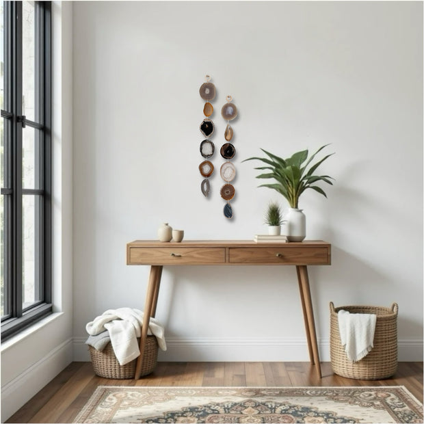 Sienna Sol Natural & Brown Agate Wall Hanging – Handcrafted Minimalist Boho Garland
