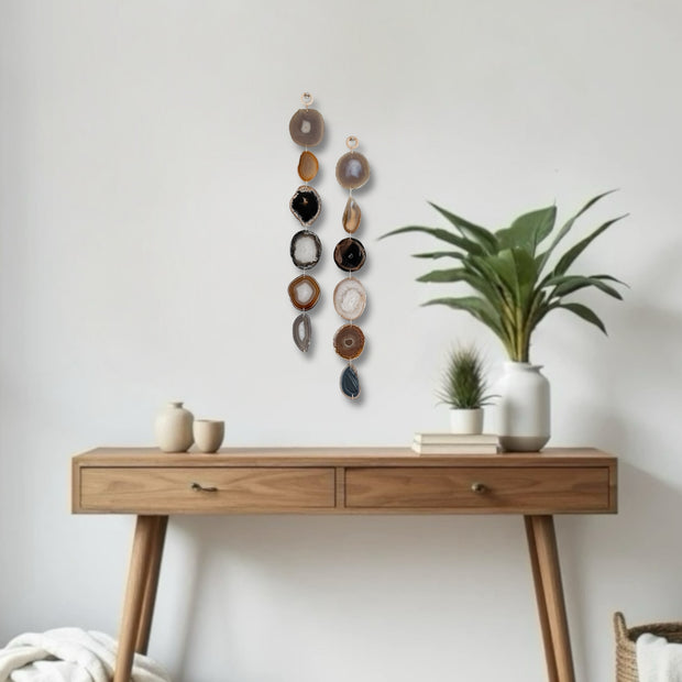 Sienna Sol Natural & Brown Agate Wall Hanging – Handcrafted Minimalist Boho Garland
