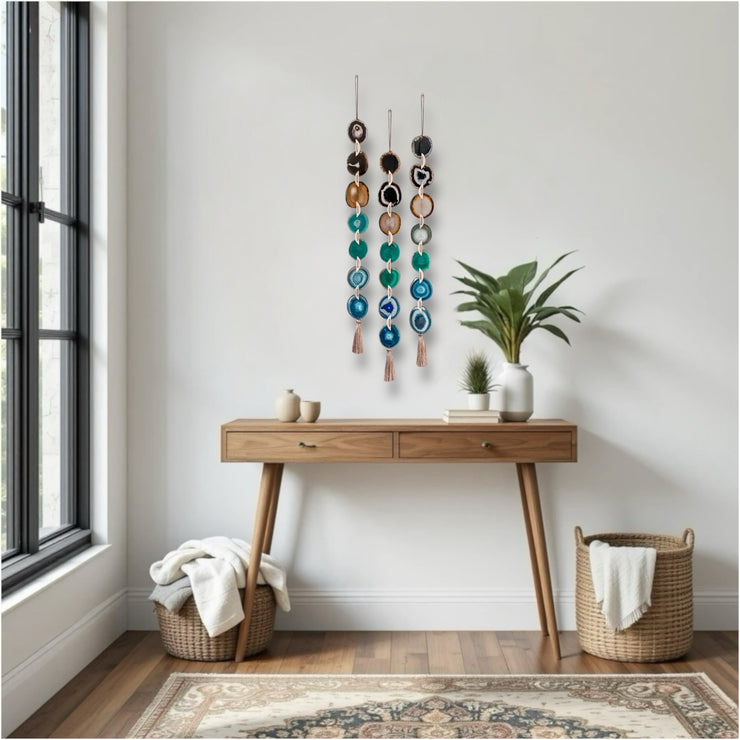 Jackson Brown, Green & Teal Agate Wall Hanging – Handcrafted Boho Garland (Multiple Sizes)