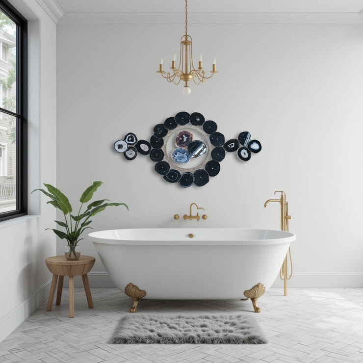 Monochrome Eclipse Agate Wall Art Set – 25 Piece | DIY Installation