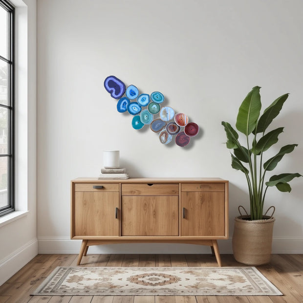 Chakra Harmony Agate Wall Art Set – 16 Slice | DIY Installation