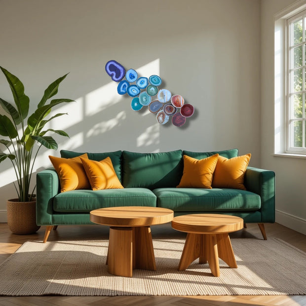 Chakra Harmony Agate Wall Art Set – 16 Slice | DIY Installation