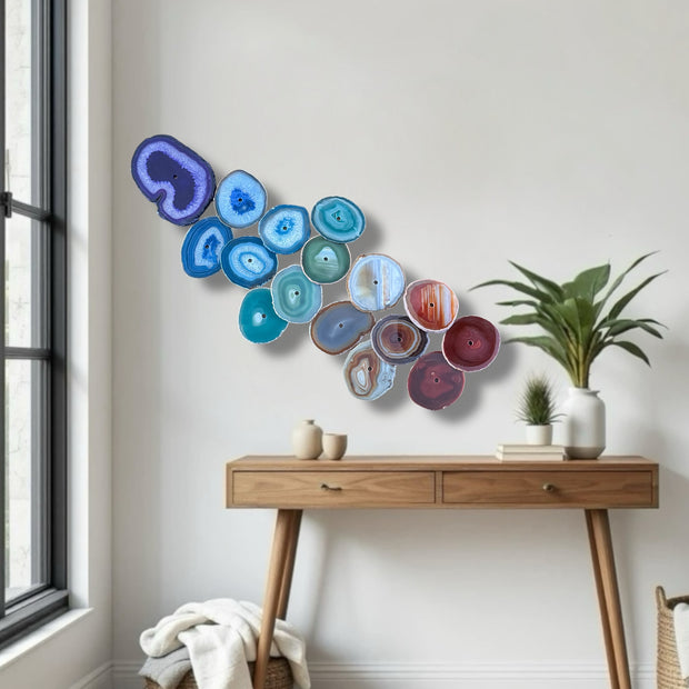 Chakra Harmony Agate Wall Art Set – 16 Slice | DIY Installation