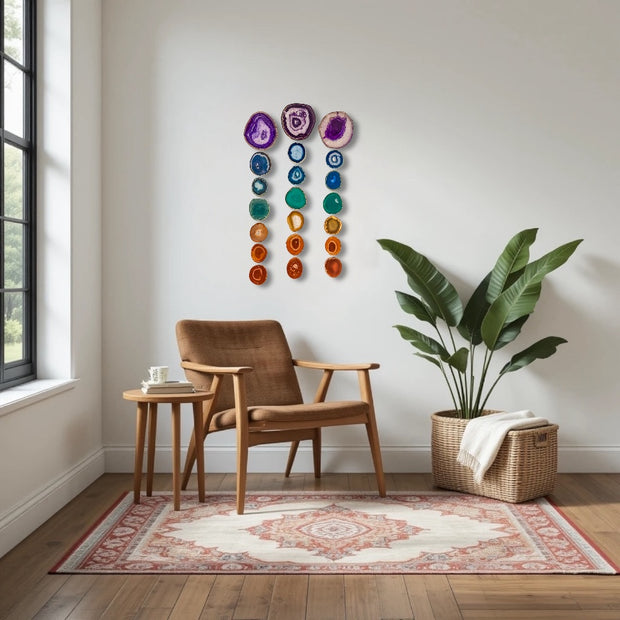 Oversized Chakra Agate Garland – Minimalist Boho Wall Hanging