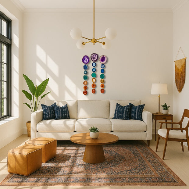 Oversized Chakra Agate Garland – Minimalist Boho Wall Hanging