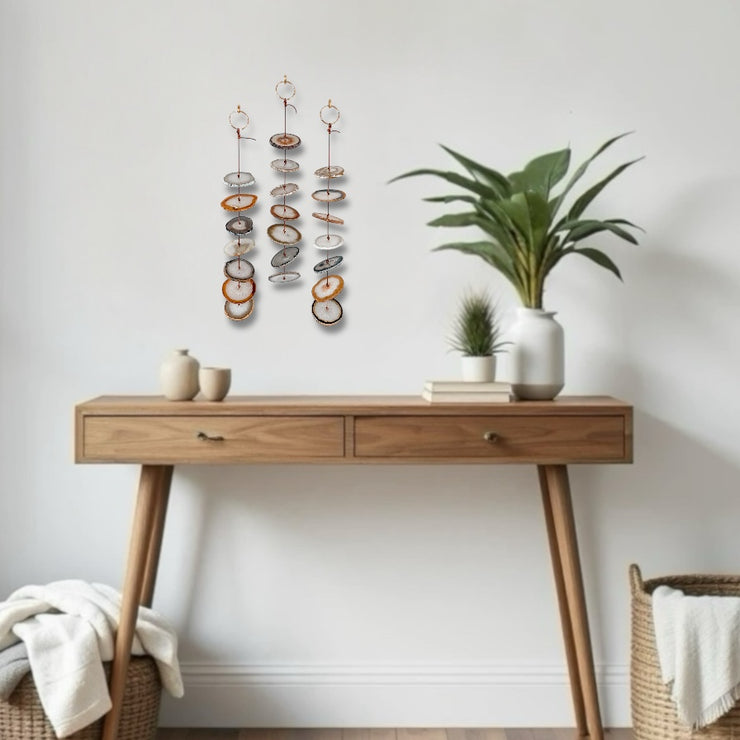 Natural/Gray Agate Gemstone Hanging for Wall or Ceiling - Umber Design