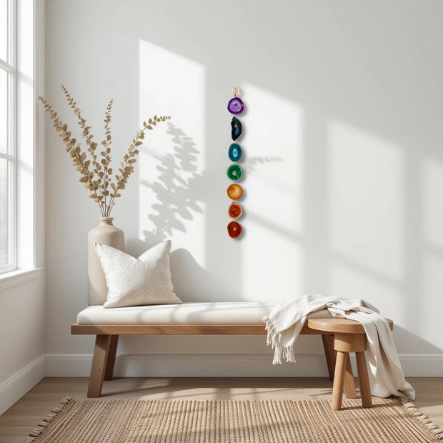 Chakra Rainbow Agate Wall Hanging – Handcrafted Boho Garland