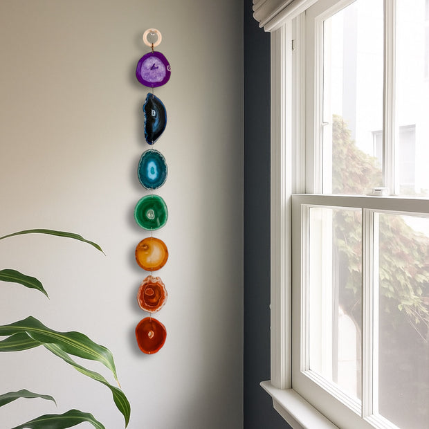 Chakra Rainbow Agate Wall Hanging – Handcrafted Boho Garland