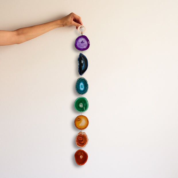 Chakra Rainbow Agate Wall Hanging – Handcrafted Boho Garland