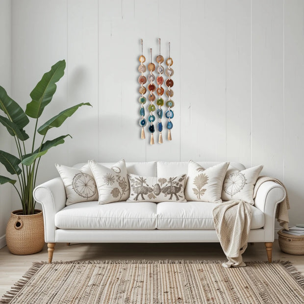 Rosie Natural, Amber, Green & Teal Agate Wall Hanging – Handcrafted Boho Garland (Multiple Sizes)