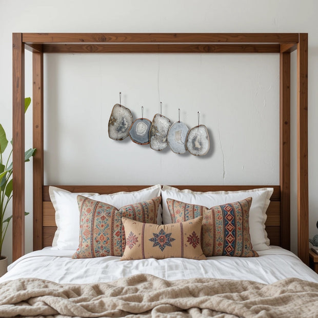 Umber Drift Agate Wall Art Set of 5 – Handcrafted Boho Wall Hanging