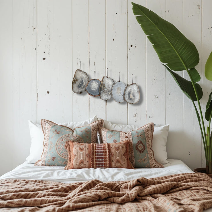 Umber Drift Agate Wall Art Set of 5 – Handcrafted Boho Wall Hanging