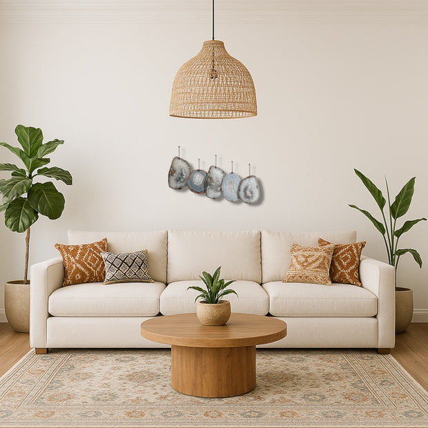 Umber Drift Agate Wall Art Set of 5 – Handcrafted Boho Wall Hanging