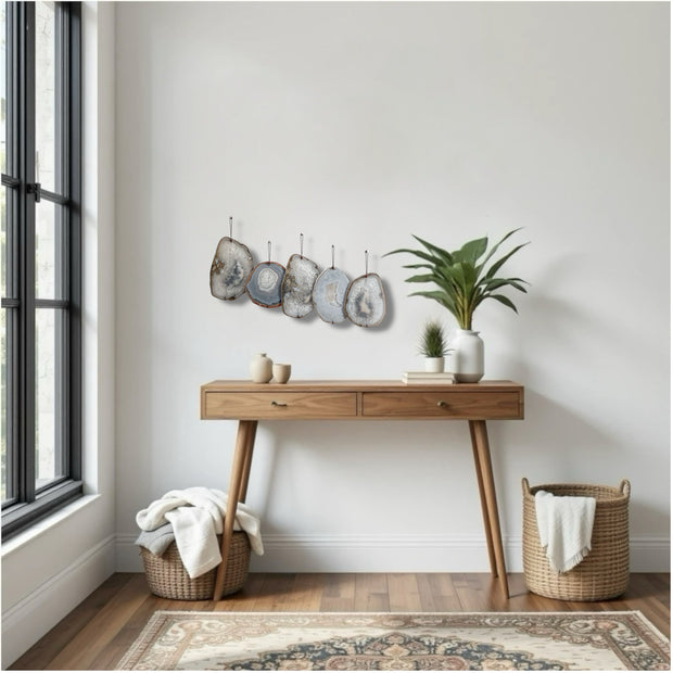 Umber Drift Agate Wall Art Set of 5 – Handcrafted Boho Wall Hanging
