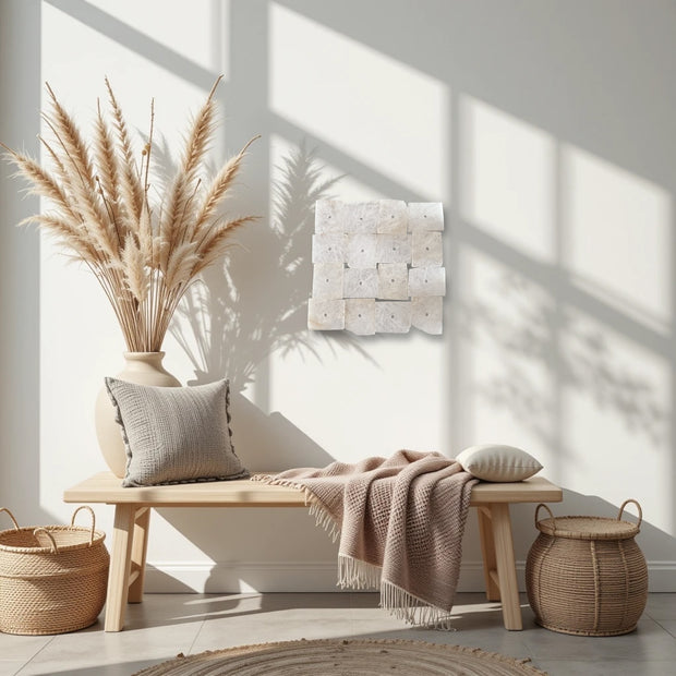Serenity Grid – 16-Piece White Quartz Wall Art Set