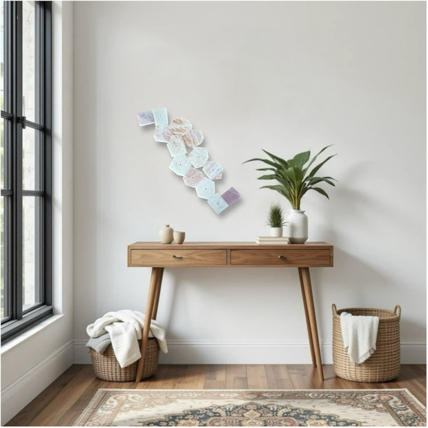 Harmony Shapes – Rose &amp; White Quartz Slab Wall Art Set – 13 Pieces